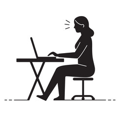 Silhouetted illustration of a woman working on a laptop at a desk office workspace