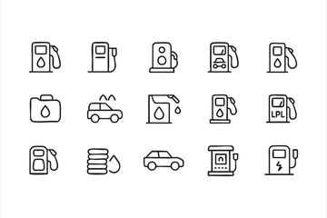 Automotive Service and Energy Station Outline Vector Set