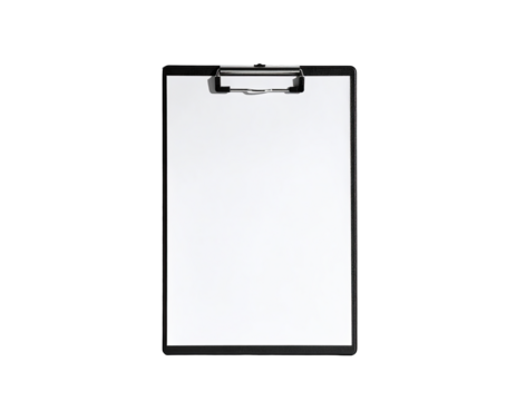 Plain clipboard holds a blank white sheet