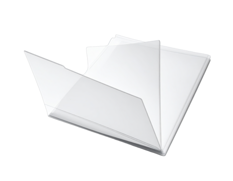 Translucent folder with papers, viewed at oblique angle
