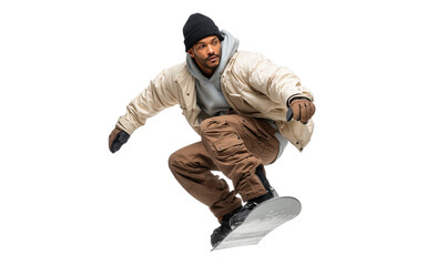 Male snowboarder in the mid-air, showcasing extreme sports, winter activity, and athletic style