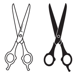Two vector illustrations of hairdressing scissors in black and white graphic style