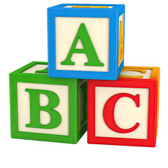 Colorful alphabet blocks stacked unevenly show ABC