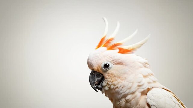 Salmon crested cockatoo portrait on neutral background exotic bird closeup