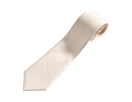 Cream necktie, diagonal ribbed texture, isolated black backdrop