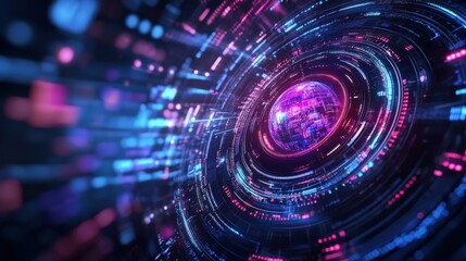 Glowing globe with digital data streams in abstract setting