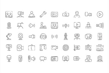 Video Conference and Multimedia Icon Set Vector Illustration