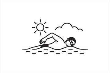 Simple Outline Drawing of Person Swimming Outdoors