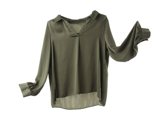Flying green blouse on white background