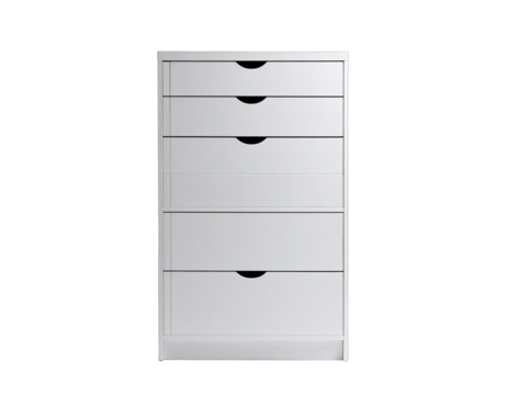 White chest of drawers with five semicircular handles