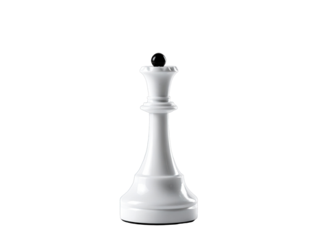 Sleek, white chess queen against a stark black backdrop