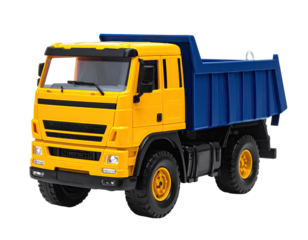 Yellow cab, blue bed rugged toy dump truck
