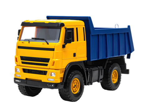 Yellow cab, blue bed rugged toy dump truck