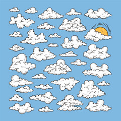 Hand-Drawn Cloud Vector Set, Cartoon Sky Illustration Collection