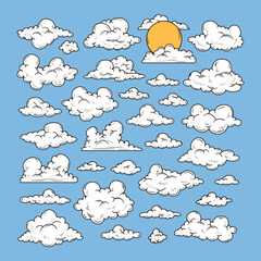 Hand-Drawn Cloud Vector Set, Cartoon Sky Illustration Collection