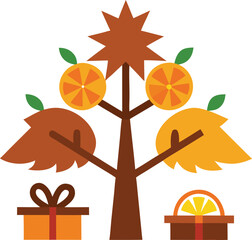 Rustic tree decorated with pinecones and dried oranges festive autumn illustration vector