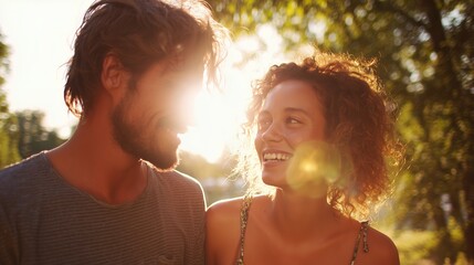 Fototapeta premium Happy couple and smiling mother with son showing love and family joy outdoors