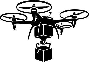 Modern copter drone carrying a package for aerial delivery and logistics services. New era business service to attract customers. 
