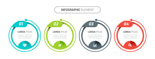 Business Infographic with Circle Line, Icon and 4 Numbers. Suitable for Presentations, Workflow Layout.