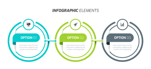 Business Infographic Template Design with Line, Icon and 3 Options for Presentation