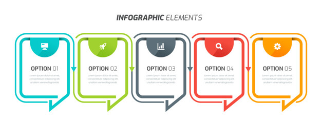 Business Infographic Template Creative Design with Line, Icon and 5 Options for Presentation