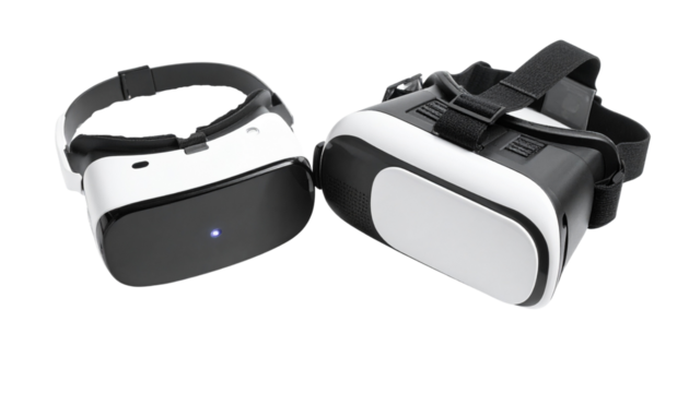 Augmented reality headset duo featuring sleek modern tech aesthetics, isolated on transparent background