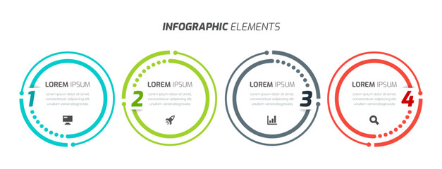 Business Infographic with Circle Lines, Icon and 4 Numbers. Suitable for Presentations, Workflow Layout.