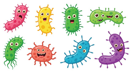 A Collection of Adorable Cartoon Bacteria with Expressive Faces.