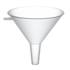 White plastic funnel, wide top, narrow spout, on black
