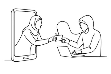 Women and men exchanging information online in a digital environment using technology for communication and connection