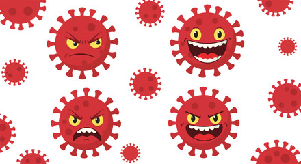 Cartoon Coronavirus Characters with Angry and Happy Expressions.