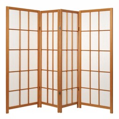 Wood-frame screen, paper panels, four sections, folded