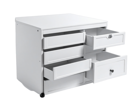 White chest of drawers with some drawers open