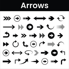 Arrow Symbols Set – Vector, Flat, Outline, Curved, Circle Arrows