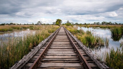Abandoned railway line through wetlands