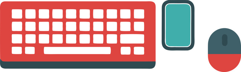 Vector illustration of a red wireless keyboard and matching mouse for digital design