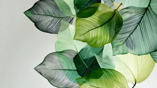 Serene Foliage Composition: A vibrant arrangement of green leaves evokes a sense of tranquility and freshness, perfect for bringing nature's beauty into any space.