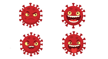 Four Cartoonish Red Virus Characters with Expressive Faces.
