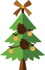 Woodland inspired christmas tree illustration with pinecones and lights vector art