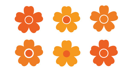 A collection of six colorful floral graphics in shades of orange and yellow representing nature and spring seasons.