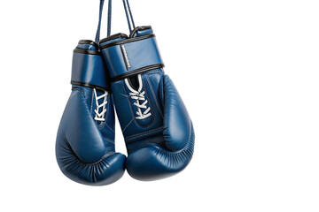 Pair of blue boxing gloves hanging ready for intense training and championship fights