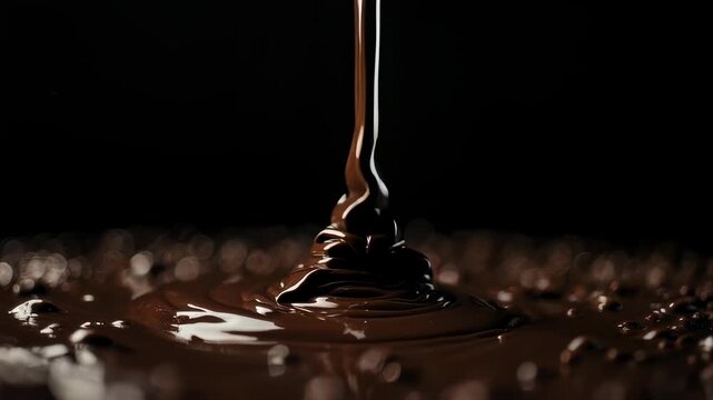 Pouring liquid creates a flowing, swirling form against a dark background. Rich, dark hues abound
