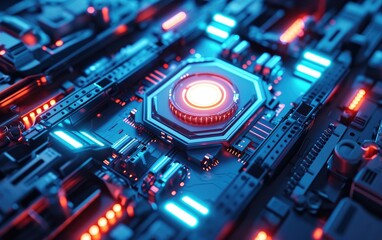 Fototapeta premium Futuristic circuit board with red and blue glowing lights