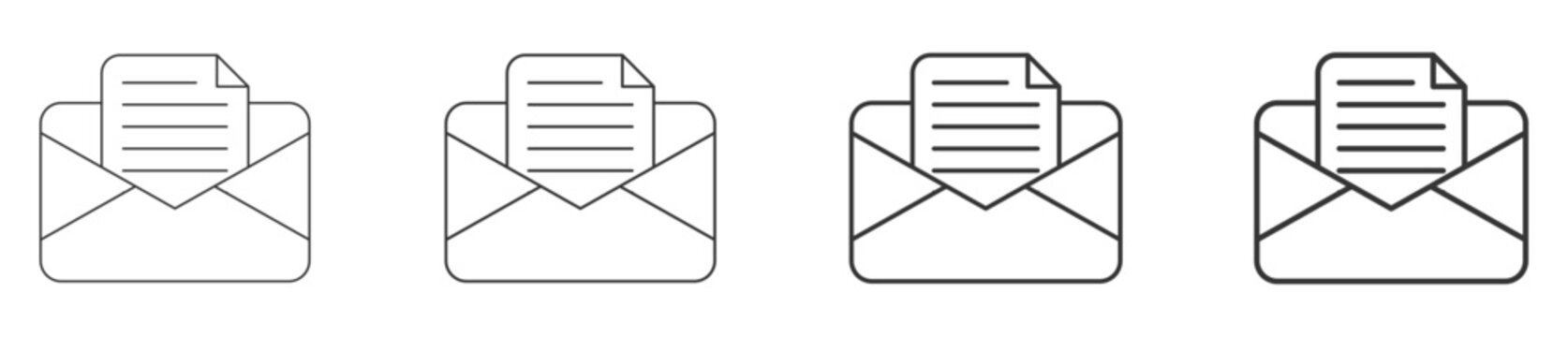 email communication symbol icon set collection style outline. Contain evelope with document