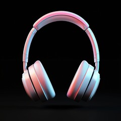 A 3D model of a futuristic pair of headphones on a black background,