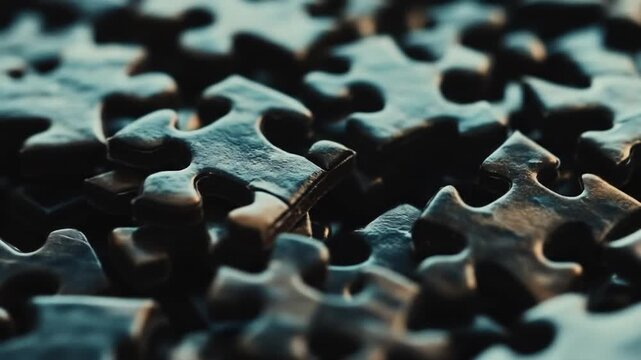 Close up view of interlocking puzzle pieces assembled together