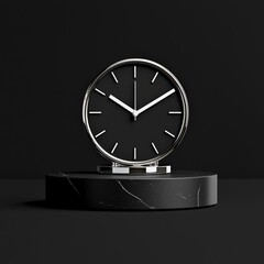 A 3D model of a minimalist desk clock on a black background,