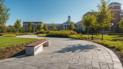 Grand Brick Building with Dome and Lush Greenery architectural