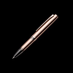 A 3D model of a metallic pen on a black background,