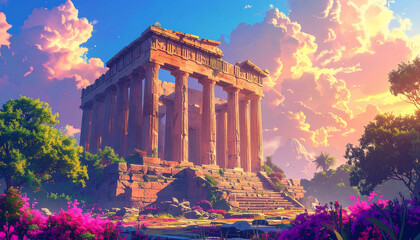 Obraz premium Ancient Temple Ruins Landscape